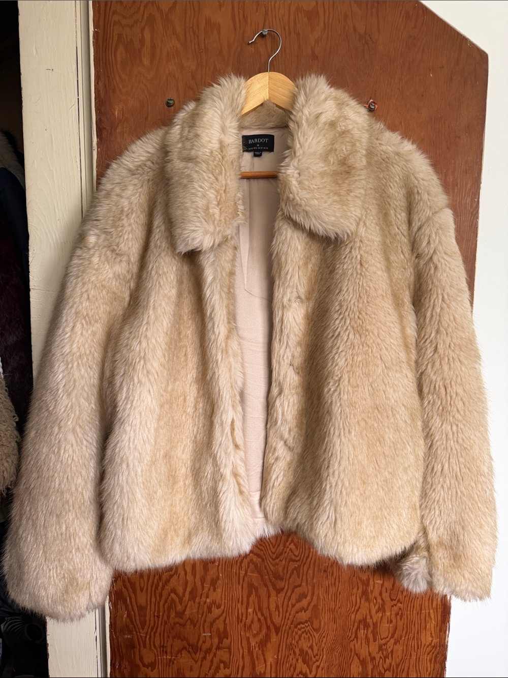 Bardot Beige Plush Faux Fur Teddy Jacket
